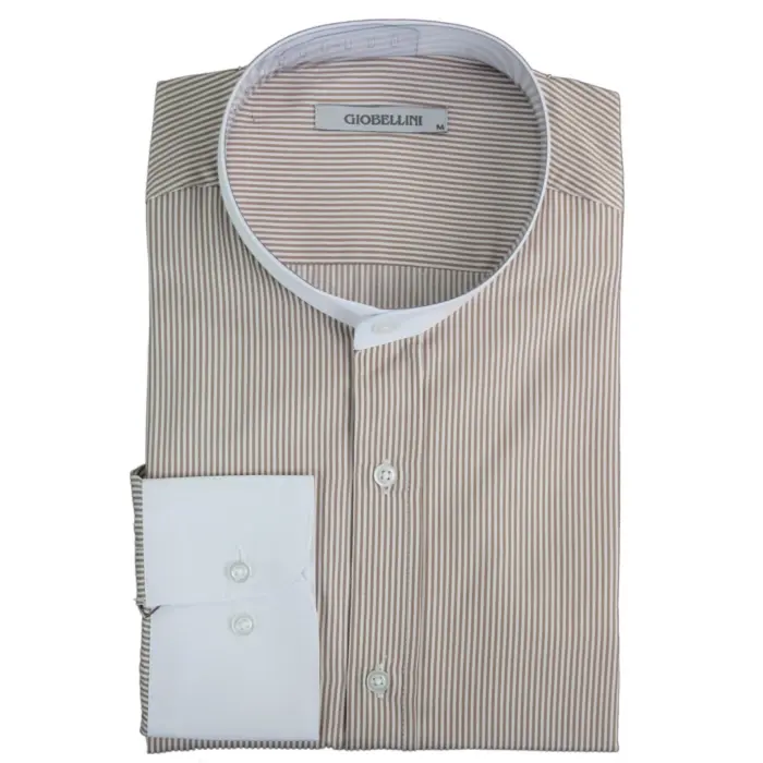 Mens Retro 1920s Shirt Vintage Classic Removable Collar Stripe Grandad Nehru Shelby Penny Button - Image 2