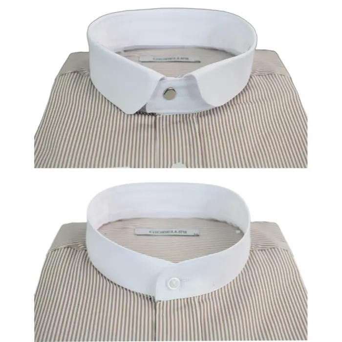 Mens Retro 1920s Shirt Vintage Classic Removable Collar Stripe Grandad Nehru Shelby Penny Button - Image 3