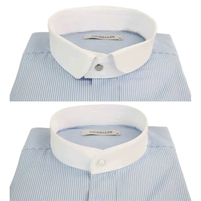 Mens Retro 1920s Shirt Vintage Classic Removable Collar Stripe Grandad Nehru Shelby Penny Button - Image 9