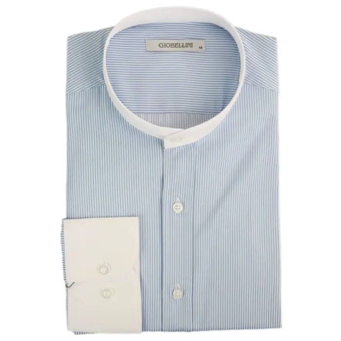 Mens Retro 1920s Shirt Vintage Classic Removable Collar Stripe Grandad Nehru Shelby Penny Button - Image 8