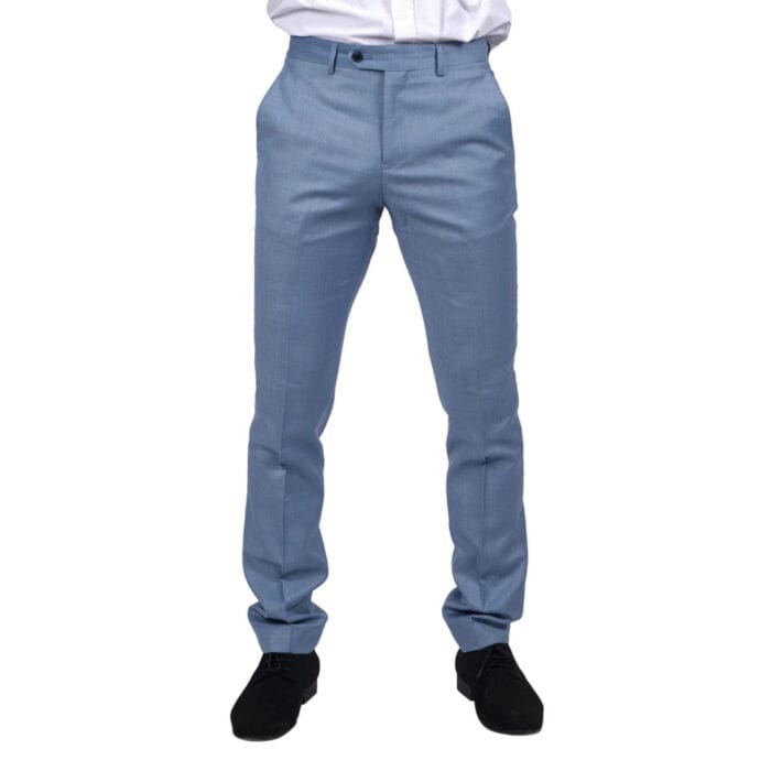 Mens Light Blue Sky Trousers Classic Stitch Wedding Summer Prom Classic - Image 1