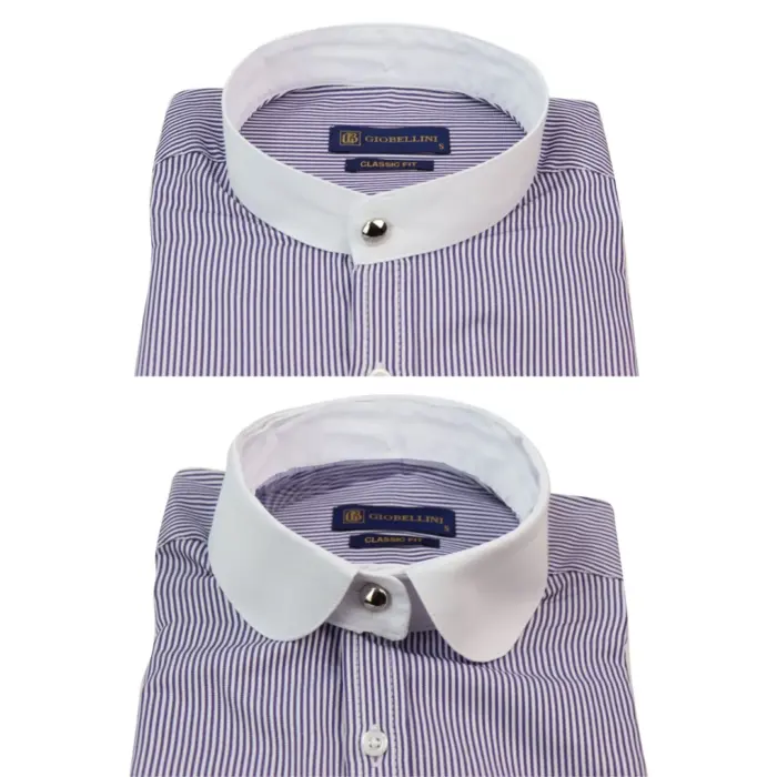Mens Retro 1920s Shirt Vintage Classic Removable Collar Stripe Grandad Nehru Shelby Penny Button - Image 12