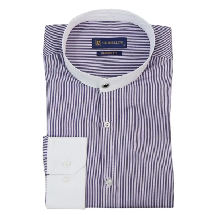 Mens Retro 1920s Shirt Vintage Classic Removable Collar Stripe Grandad Nehru Shelby Penny Button - Image 11