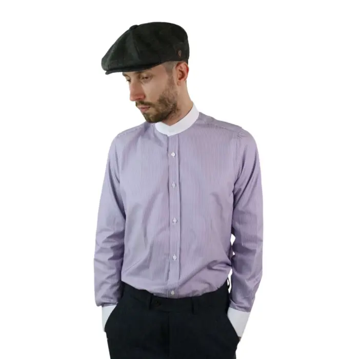 Mens Retro 1920s Shirt Vintage Classic Removable Collar Stripe Grandad Nehru Shelby Penny Button - Image 13