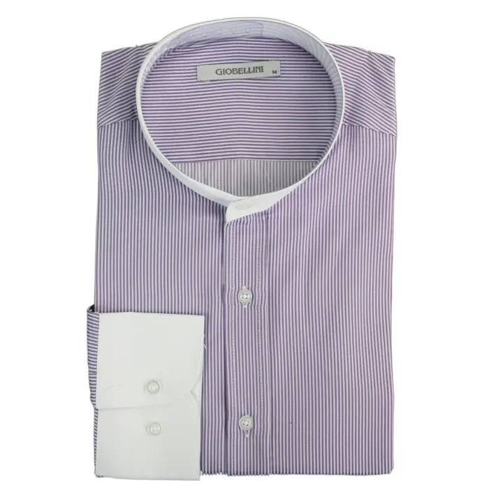 Mens Retro 1920s Shirt Vintage Classic Removable Collar Stripe Grandad Nehru Shelby Penny Button - Image 14