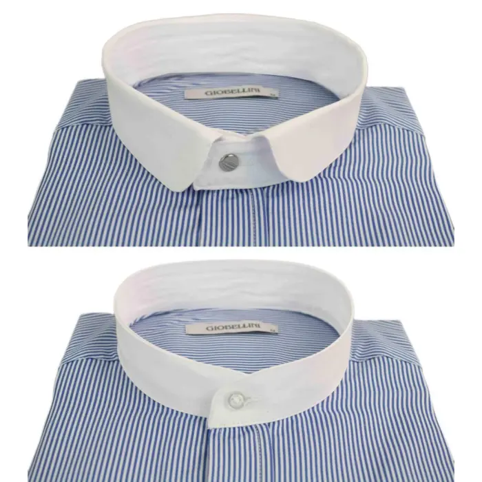 Mens Retro 1920s Shirt Vintage Classic Removable Collar Stripe Grandad Nehru Shelby Penny Button - Image 18