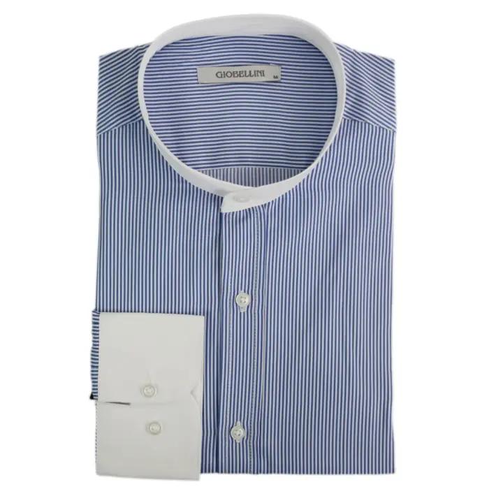 Mens Retro 1920s Shirt Vintage Classic Removable Collar Stripe Grandad Nehru Shelby Penny Button - Image 17