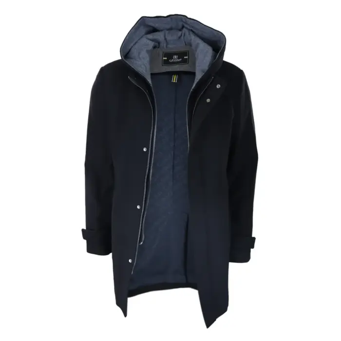 Mens 3/4 Long Overcoat Jacket Coat Removable Hood Smart Casual Winter Warm Wool - Image 2