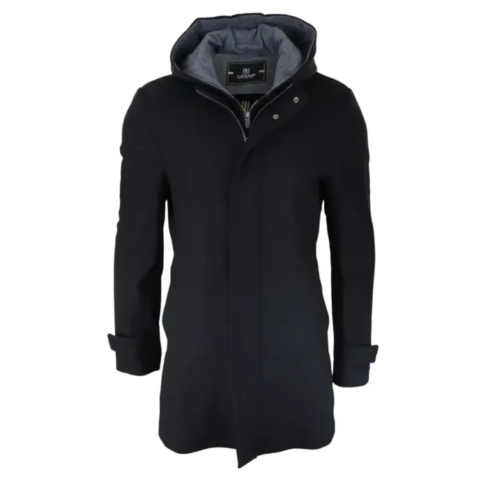 Mens 3/4 Long Overcoat Jacket Coat Removable Hood Smart Casual Winter Warm Wool - Image 1