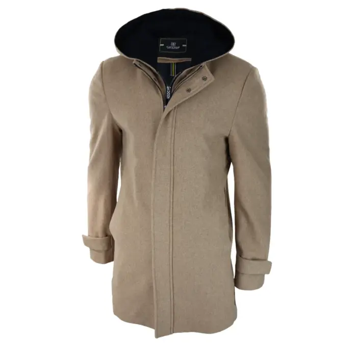 Mens 3/4 Long Overcoat Jacket Coat Removable Hood Smart Casual Winter Warm Wool - Image 7