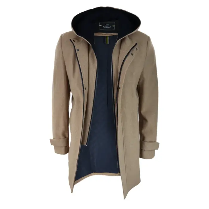 Mens 3/4 Long Overcoat Jacket Coat Removable Hood Smart Casual Winter Warm Wool - Image 8