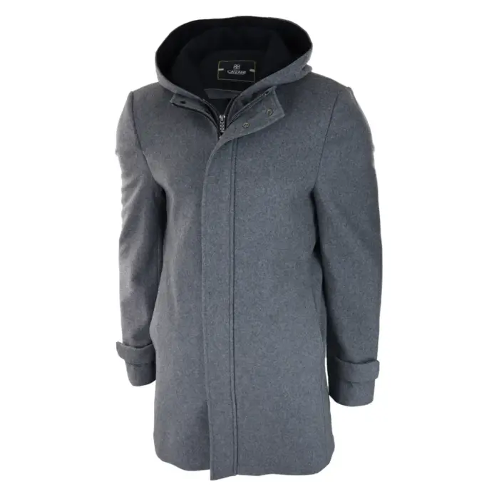 Mens 3/4 Long Overcoat Jacket Coat Removable Hood Smart Casual Winter Warm Wool - Image 12