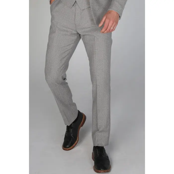 Mens Trousers Tweed Check Vintage Retro Peaky Tailored Fit 1920s Cream Beige - Image 1