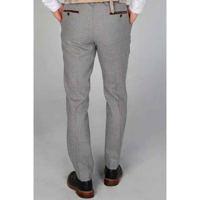 Mens Trousers Tweed Check Vintage Retro Peaky Tailored Fit 1920s Cream Beige - Image 2