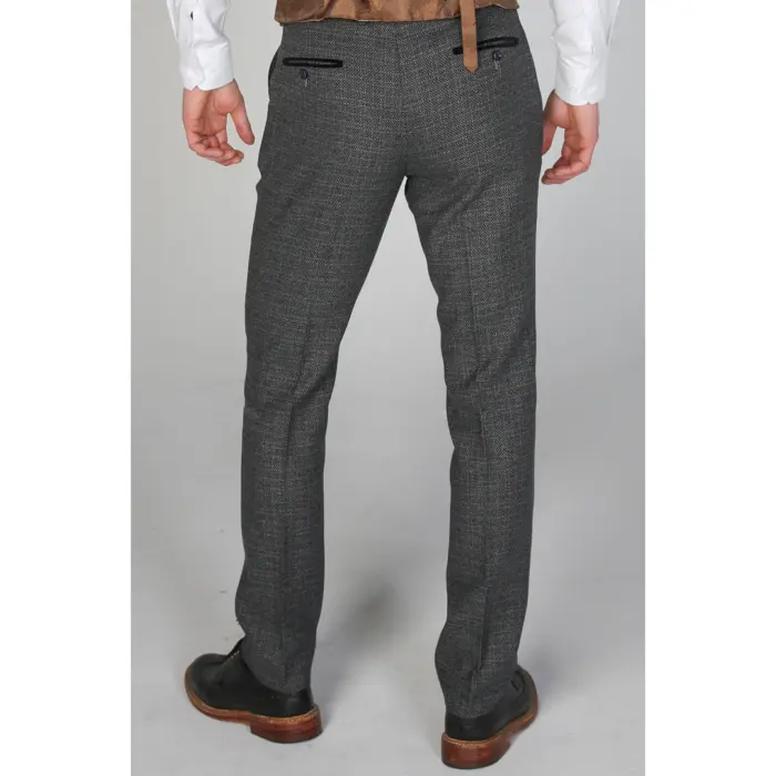 Mens Tweed Check Vintage Retro Peaky Blinders Tailored Fit 1920s Trousers Blue - Image 2