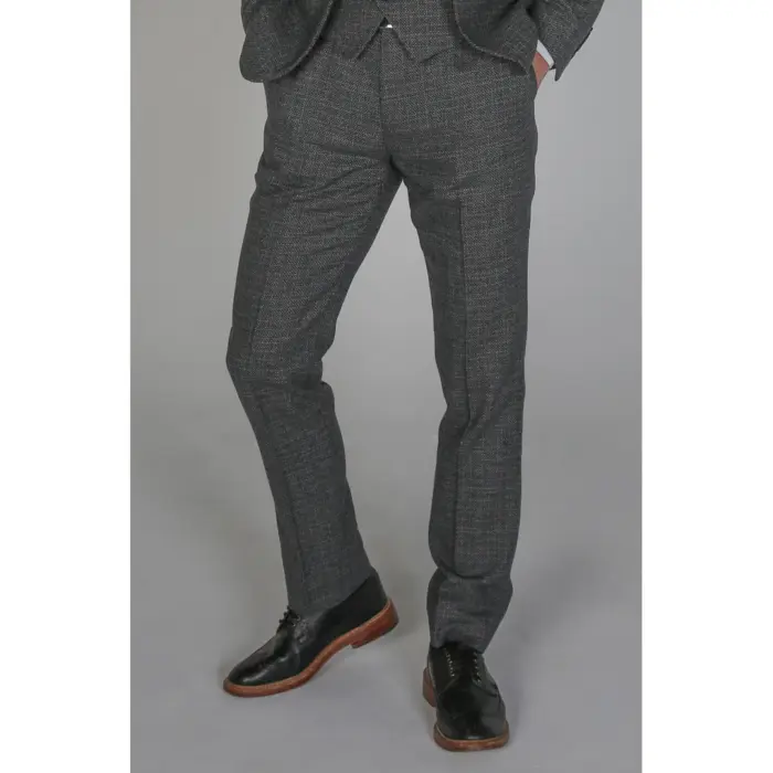 Mens Tweed Check Vintage Retro Peaky Blinders Tailored Fit 1920s Trousers Blue - Image 1