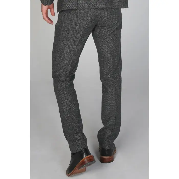 Mens Tweed Check Vintage Retro Peaky Blinders Tailored Fit 1920s Trousers Blue - Image 3