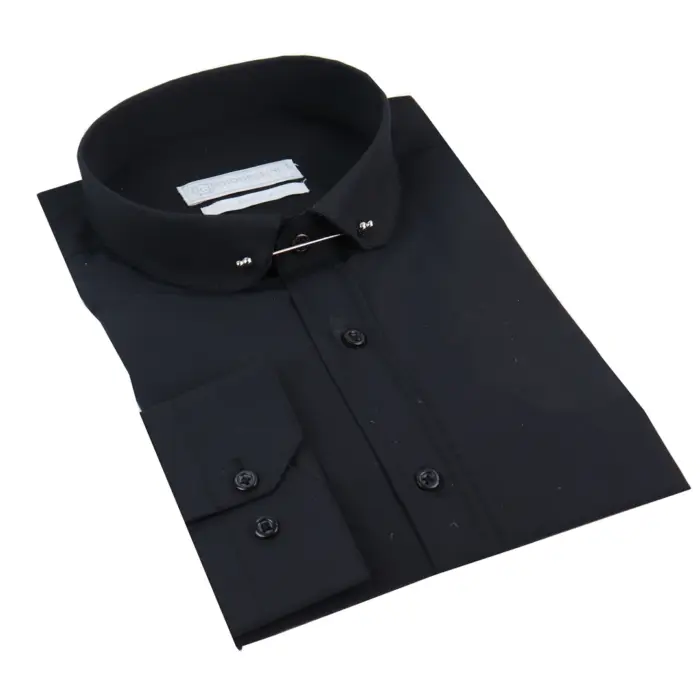Mens Club Collar Shirt With Bar Poplin Pin White Black 1920s Peaky Blinders - Image 2