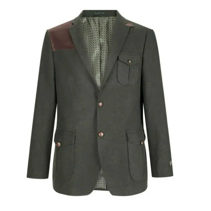 Mens Wool Tweed Shooting Jacket Hunting Blazer Smart Casual Elbow Patch Olive - Image 1