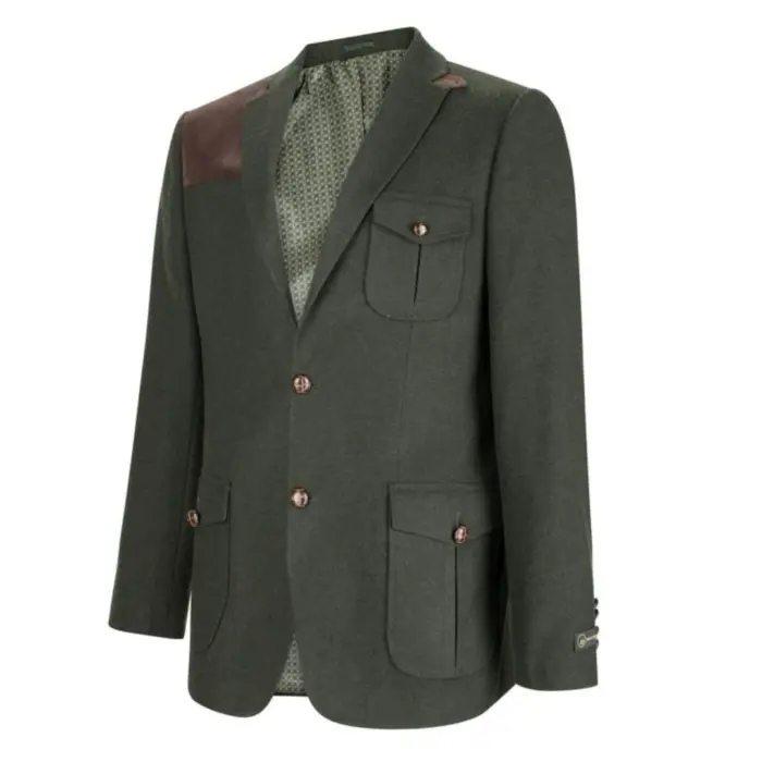 Mens Wool Tweed Shooting Jacket Hunting Blazer Smart Casual Elbow Patch Olive - Image 2