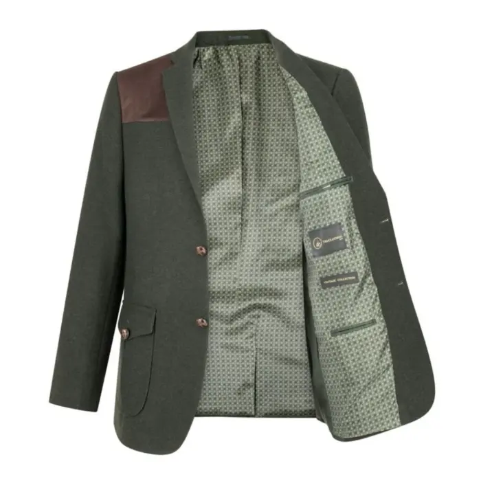 Mens Wool Tweed Shooting Jacket Hunting Blazer Smart Casual Elbow Patch Olive - Image 5
