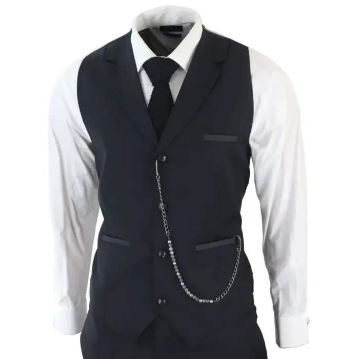 Mens Classic 3 Piece Suit Black Pocket Chain Wedding Tailored Fit Vintage Formal - Image 6