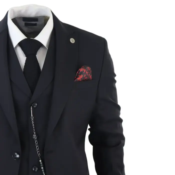 Mens Classic 3 Piece Suit Black Pocket Chain Wedding Tailored Fit Vintage Formal - Image 7