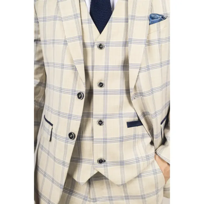 Men's Blazer Beige Checked Classic Sport Coat Plaid Tailored Fit - Image 4