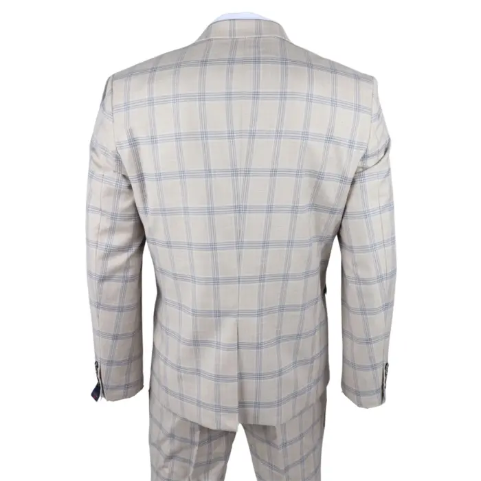 Men's Blazer Beige Checked Classic Sport Coat Plaid Tailored Fit - Image 3
