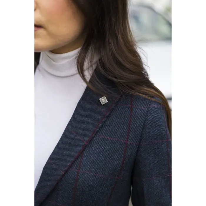 Women's Blazer Tweed Herringbone Checkered Tailored Fit Jacket - Image 4