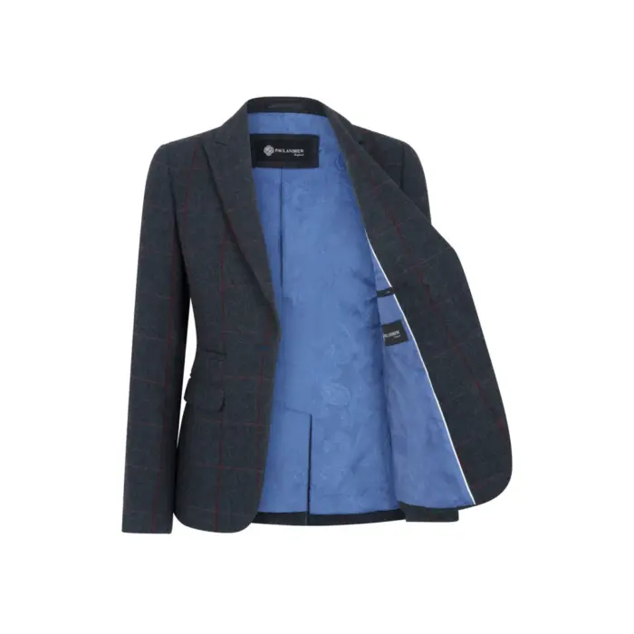 Women's Blazer Tweed Herringbone Checkered Tailored Fit Jacket - Image 5