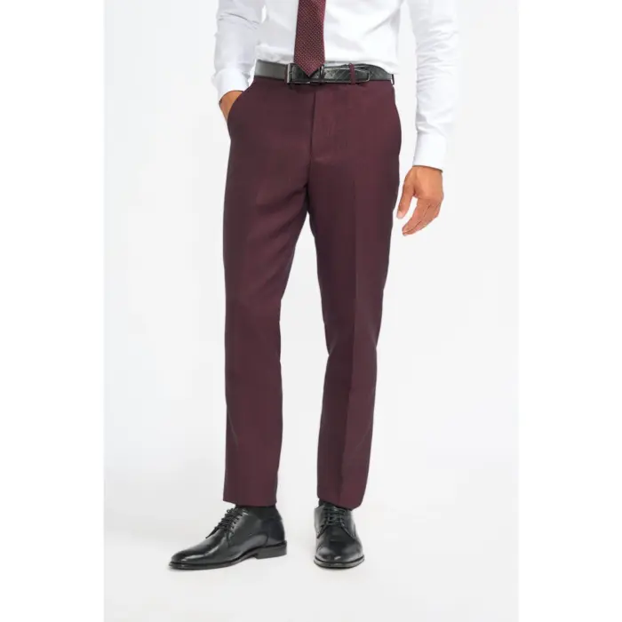 Men's Trousers Burgundy Checked Formal Suit Pants - Image 1