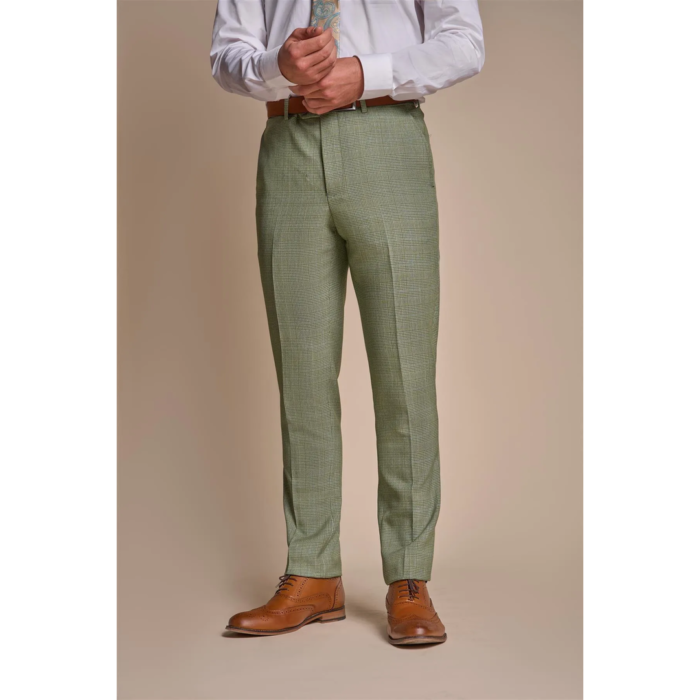 Men's Trousers Sage Green Checked Formal Suit Pants - Image 1
