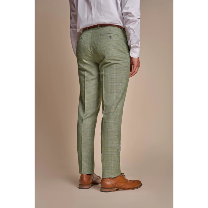 Men's Trousers Sage Green Checked Formal Suit Pants - Image 4