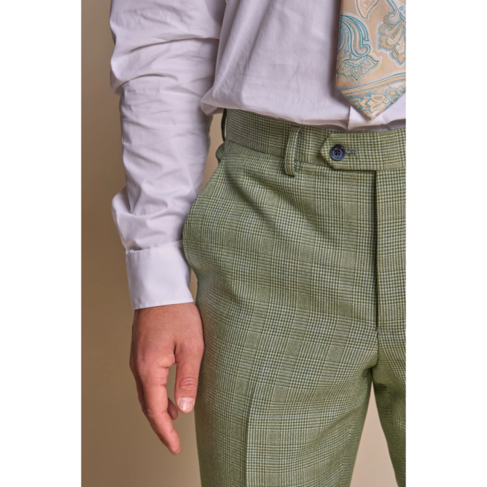 Men's Trousers Sage Green Checked Formal Suit Pants - Image 2