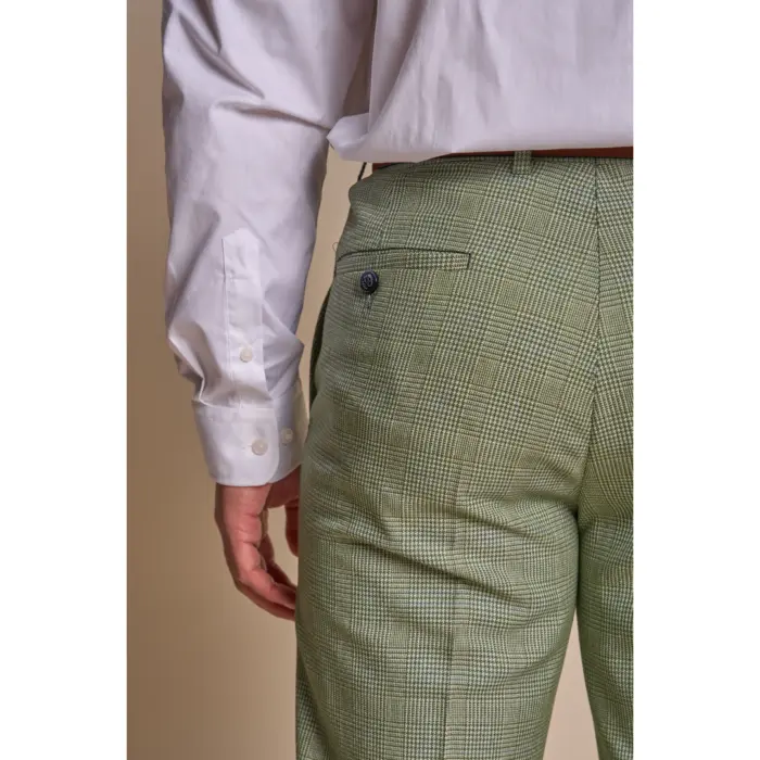 Men's Trousers Sage Green Checked Formal Suit Pants - Image 3