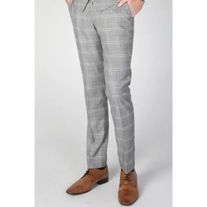 Francis - Men's Grey Check Trousers Office Wedding - Image 1