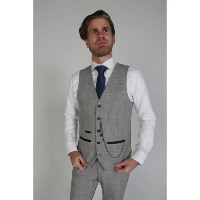 Hugo - Men's Check Grey Waistcoat Bussiness Office Wear - Image 1