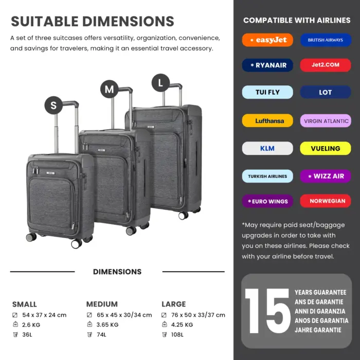 Luggage Suitcase Travel Bag Carry On Hand Cabin Check in Lightweight Expandable 4 Spinner Wheels Trolley Set | Parker - Image 13