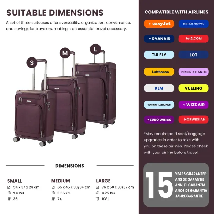 Luggage Suitcase Travel Bag Carry On Hand Cabin Check in Lightweight Expandable 4 Spinner Wheels Trolley Set | Parker - Image 35
