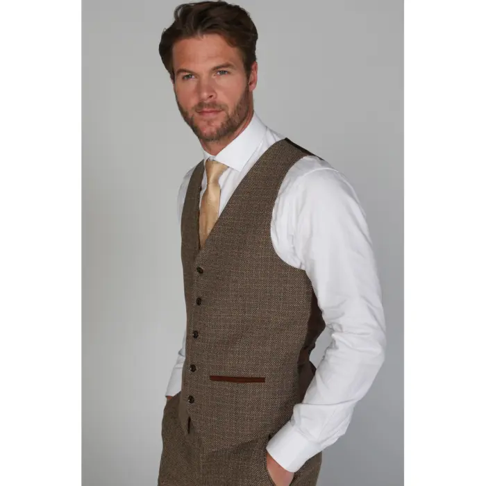 Ralph - Men's Classic Tweed Brown Waistcoat - Image 1