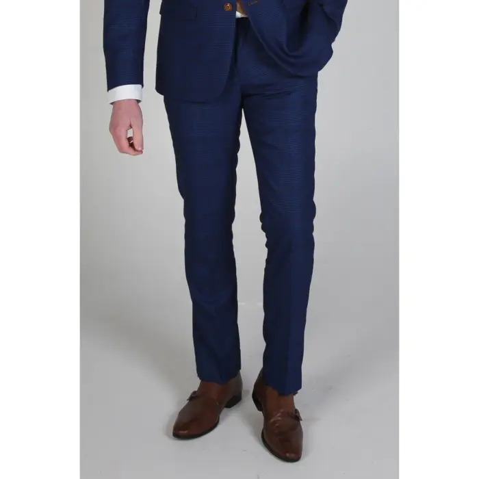 Tailored Fit Trousers in Blue Brown Check - Image 2