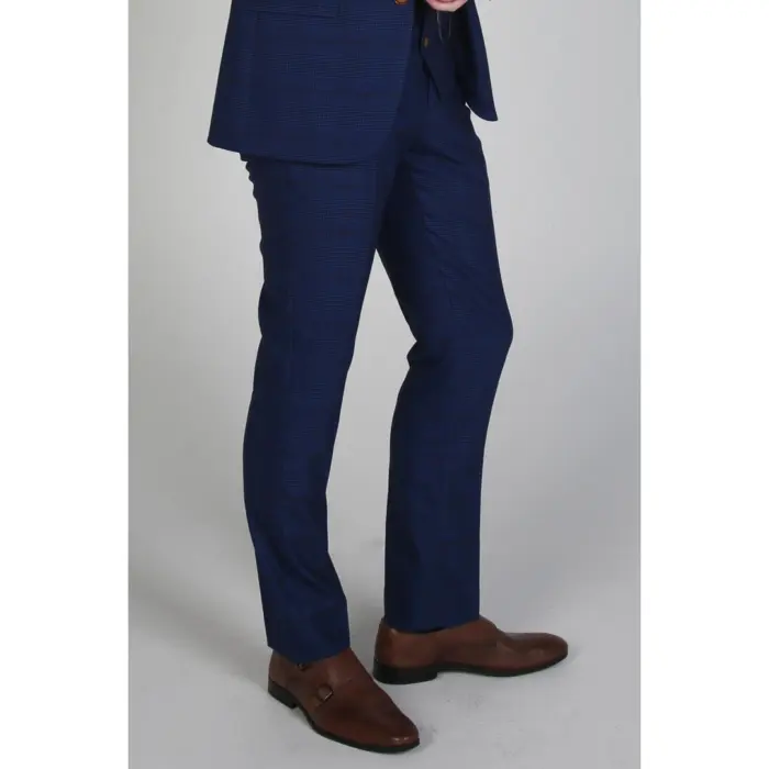 Tailored Fit Trousers in Blue Brown Check - Image 4