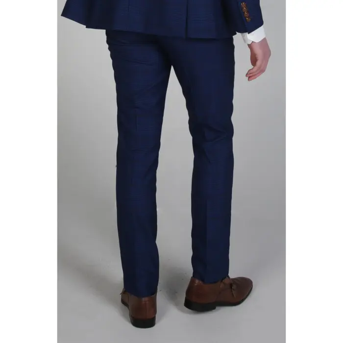 Tailored Fit Trousers in Blue Brown Check - Image 3