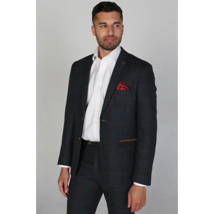 Madrid - Men's Blue Navy Tweed Waistcoat - Image 1