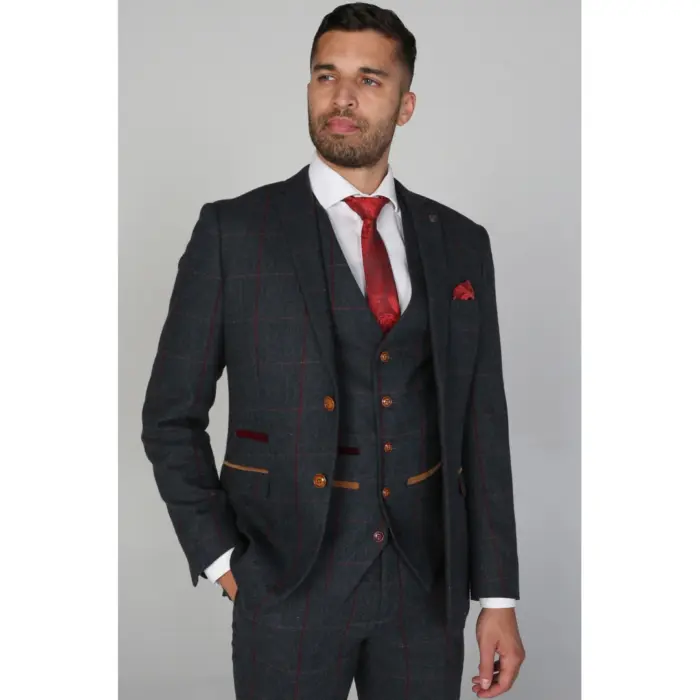 Madrid - Men's Blue Navy Tweed Waistcoat - Image 2