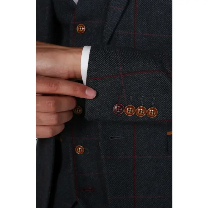 Madrid - Men's Blue Navy Tweed Waistcoat - Image 4