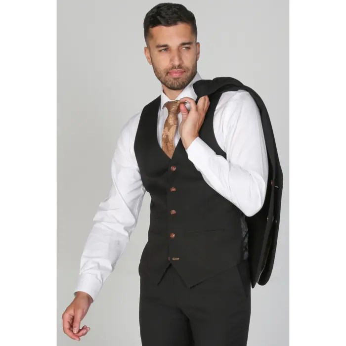Mayfair- Men's Plain Black Waistcoat Prom Wedding Office - Image 1