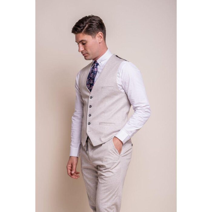Mens Cream 3 Piece Suit Lightweight Tailored Fit - Knighthood Store