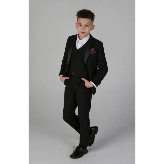 Completo da cerimonia per ragazzi, 3 pezzi, smoking classico in raso nero - Knighthood Store